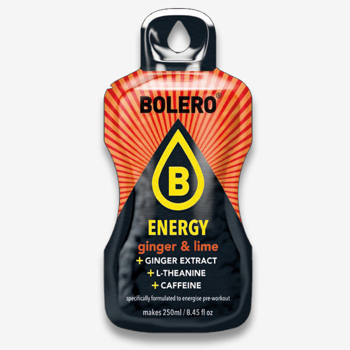 Bolero Energy Ingwer Limette Getränkepulver Beutel mit Koffein, Ingwer-Extrakt und L-Theanin ohne Zucker